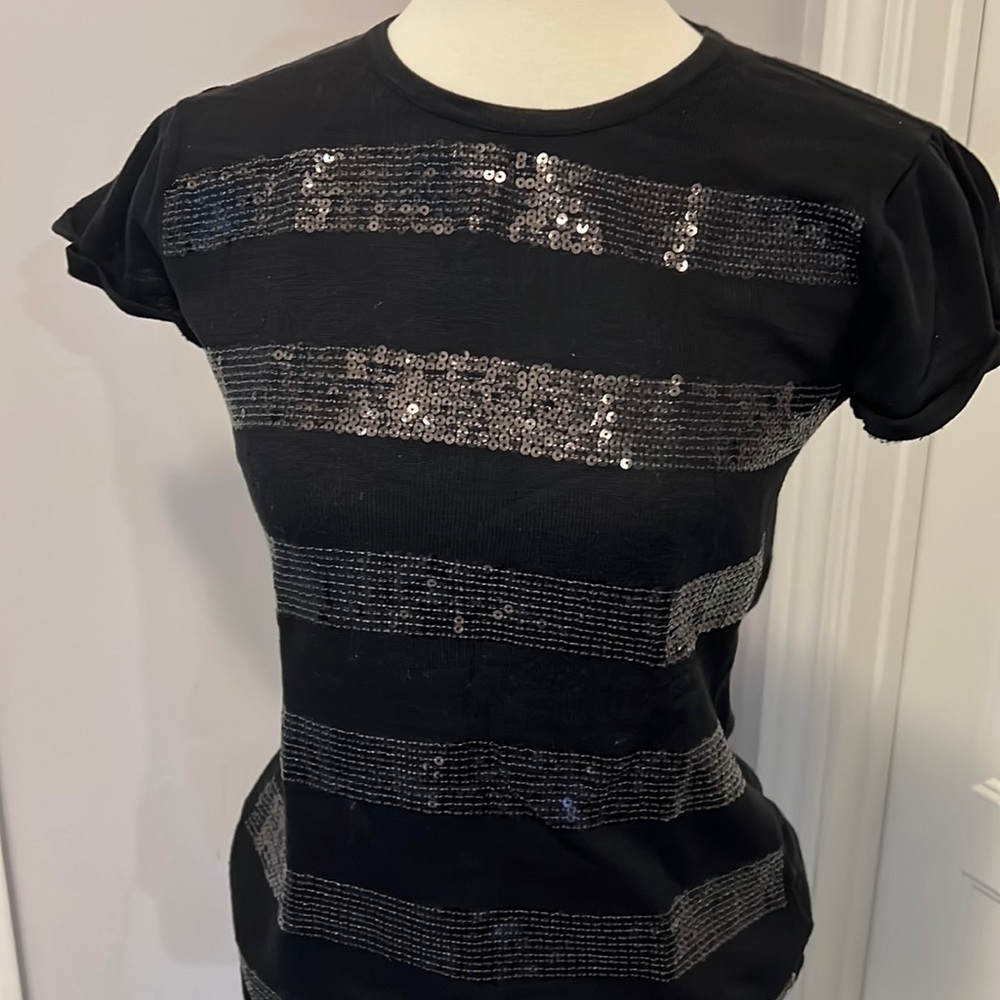 Womens black short sleeve sequin sweater